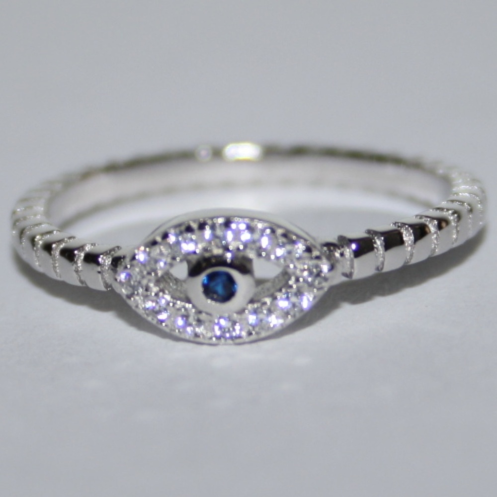 .925 sterling silver cz and sapphire evil eye ring - Picture 4 of 6